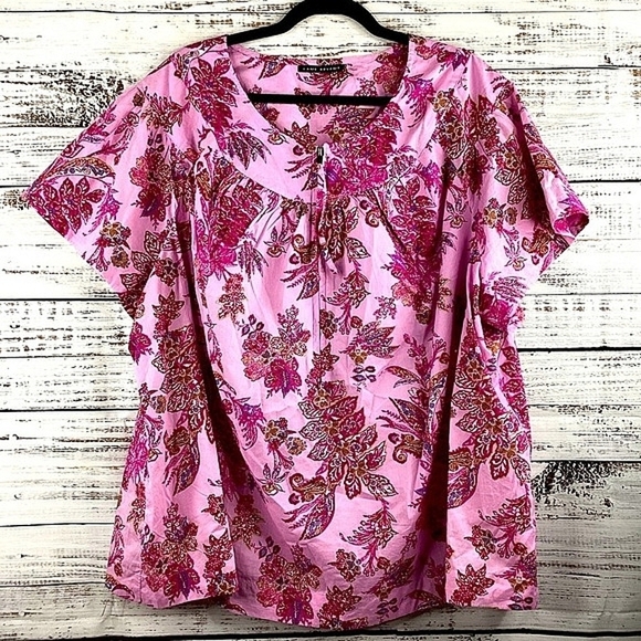 LANE BRYANT PLUS SIZE 22 24 TOP PINK FLORAL BLOUSE GUC - Picture 1 of 11